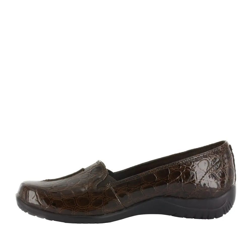 Womens Embossed Piping Loafers In Brown Patent - Picture 2 of 4